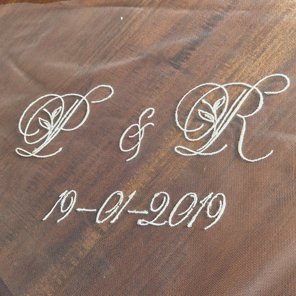 Personalised wedding veil, Custom Embroidery (initials, names, date, quotes) ADD ON