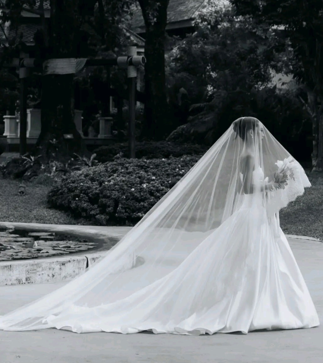 Lace wedding veil cathedral