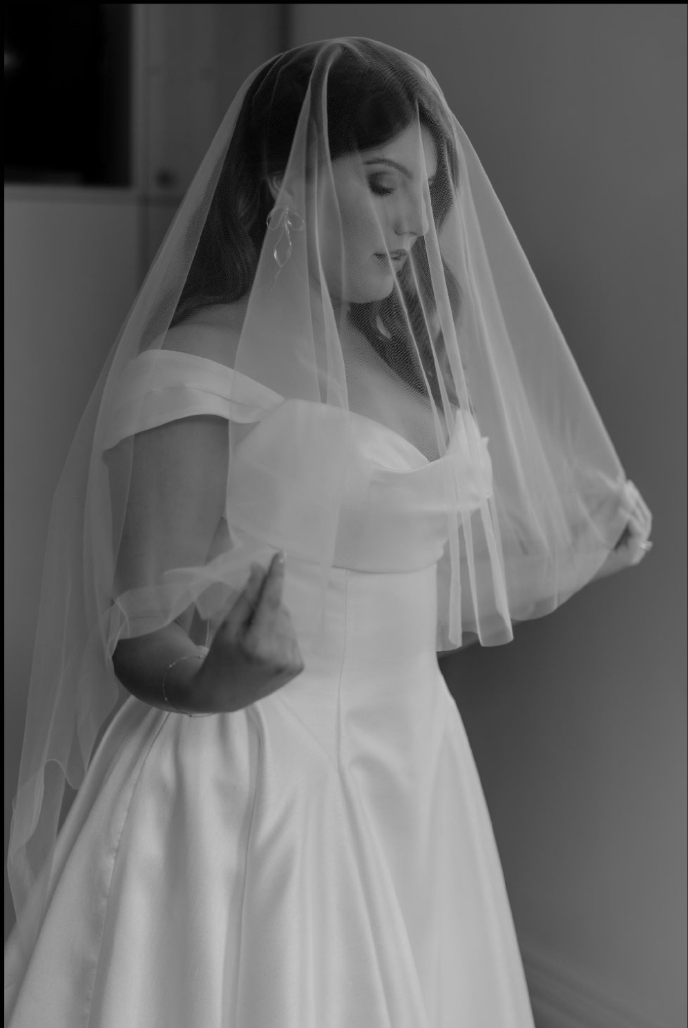Wedding veil with blusher, drop veil