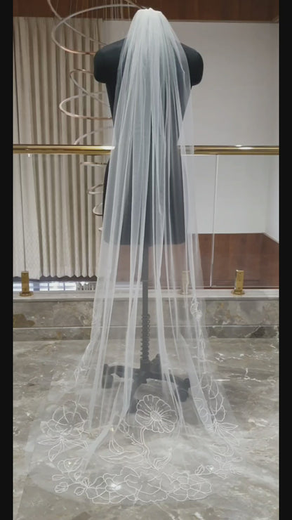 Wildflower Whisper - Delicate Floral Embroidered Wedding Veil | Handcrafted Bridal Veil