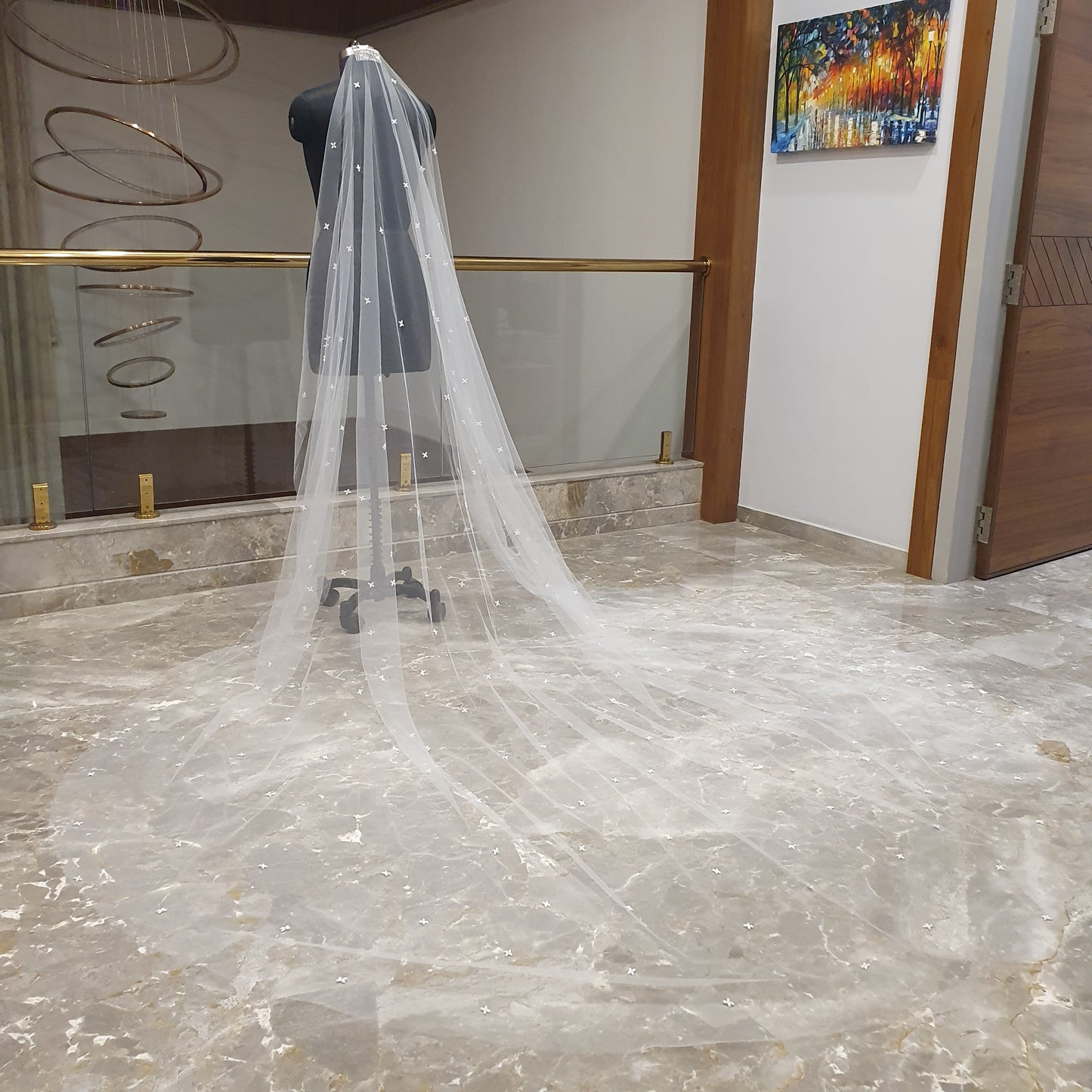 Aurora Bloom – Handcrafted Pearl & Floral Cathedral Veil | Luxury Bridal Veil