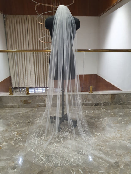 Wildflower Whisper - Delicate Floral Embroidered Wedding Veil | Handcrafted Bridal Veil