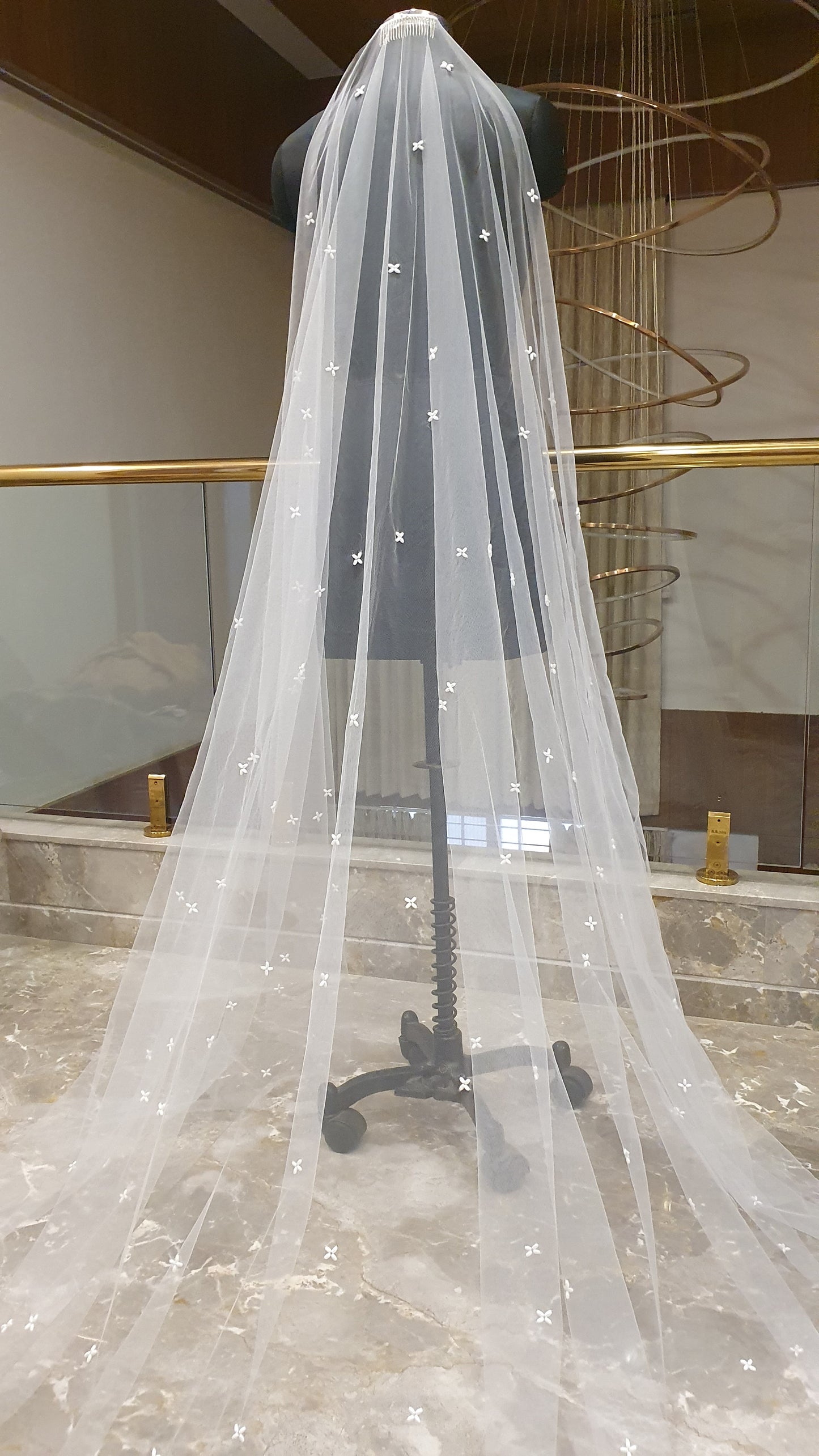 Aurora Bloom – Handcrafted Pearl & Floral Cathedral Veil | Luxury Bridal Veil