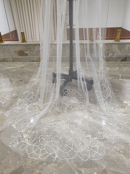 Wildflower Whisper - Delicate Floral Embroidered Wedding Veil | Handcrafted Bridal Veil
