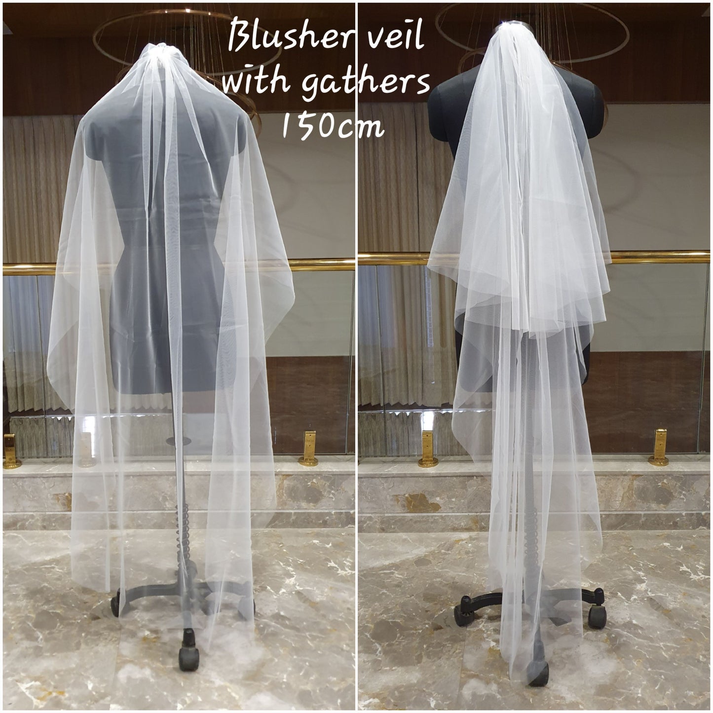 Drop veil | Blusher Veil with gathers