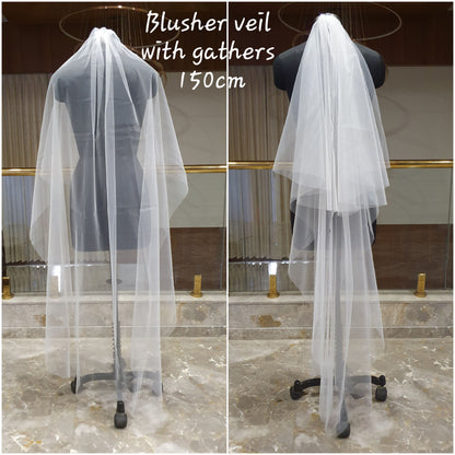 Drop veil | Blusher Veil with gathers