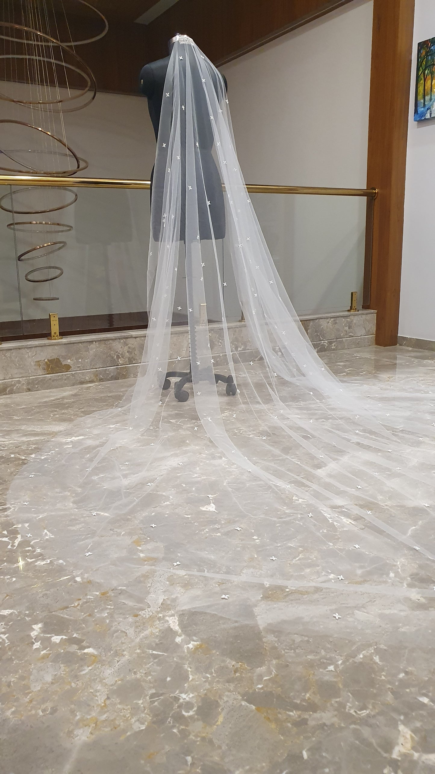Aurora Bloom – Handcrafted Pearl & Floral Cathedral Veil | Luxury Bridal Veil