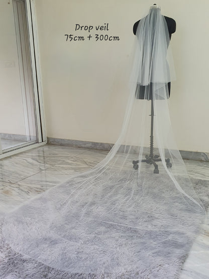 Drop veil | Blusher Veil with gathers