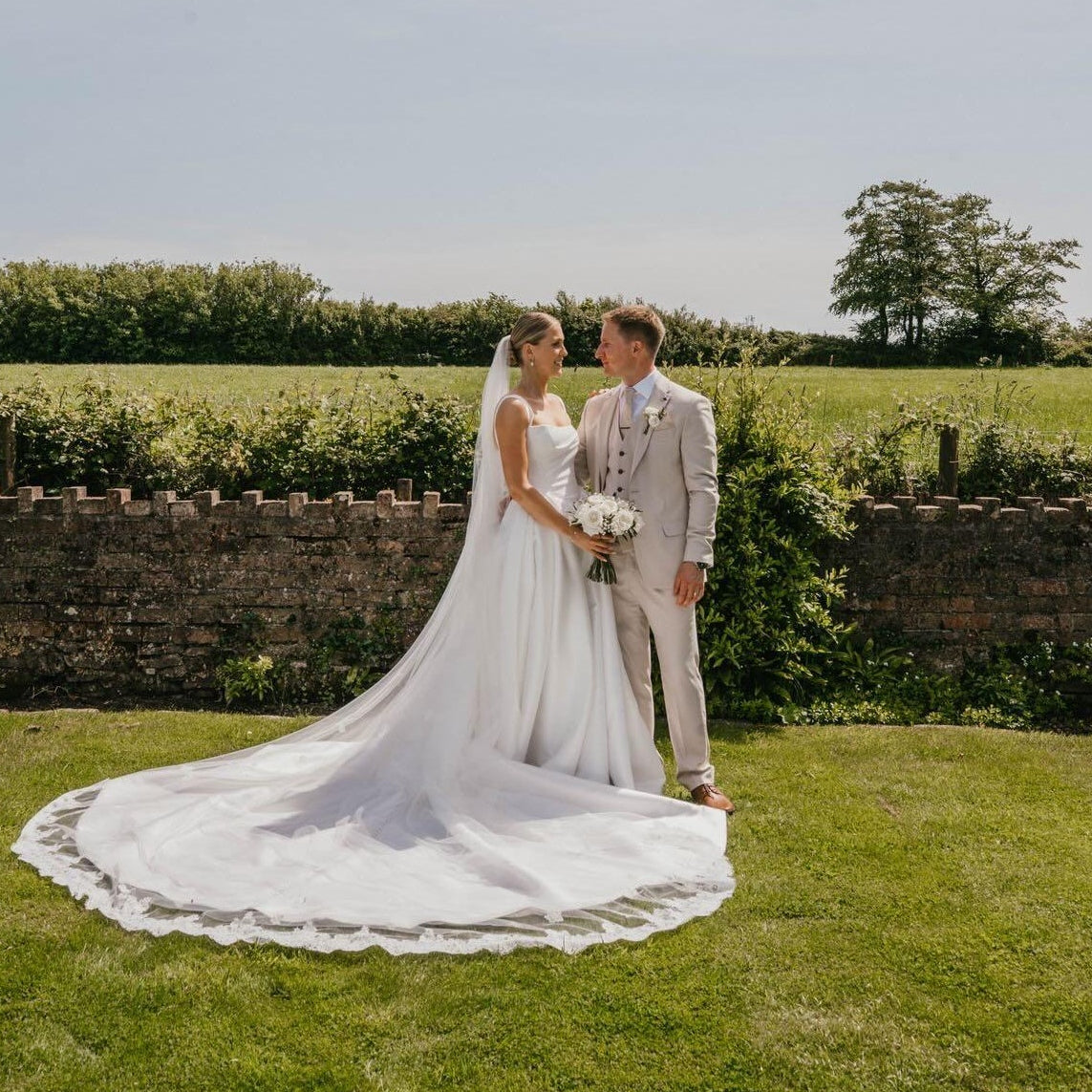 French lace Cathedral Wedding Veil with Blusher, unique and statement thick lace veil - Rosa