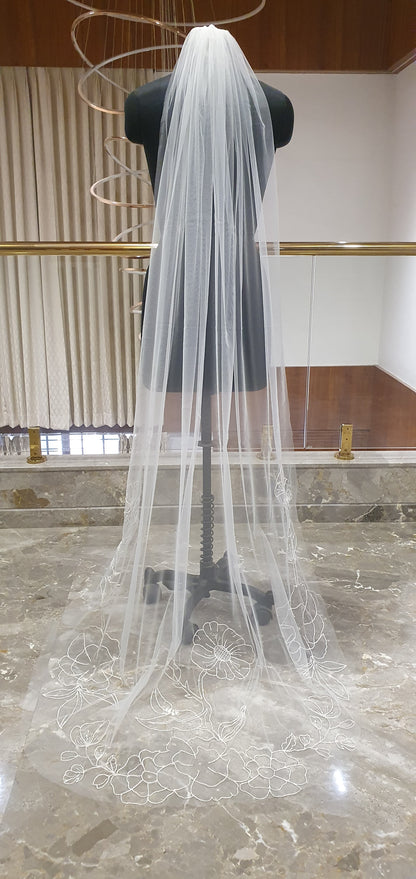 Wildflower Whisper - Delicate Floral Embroidered Wedding Veil | Handcrafted Bridal Veil