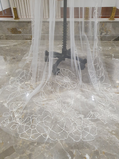Wildflower Whisper - Delicate Floral Embroidered Wedding Veil | Handcrafted Bridal Veil
