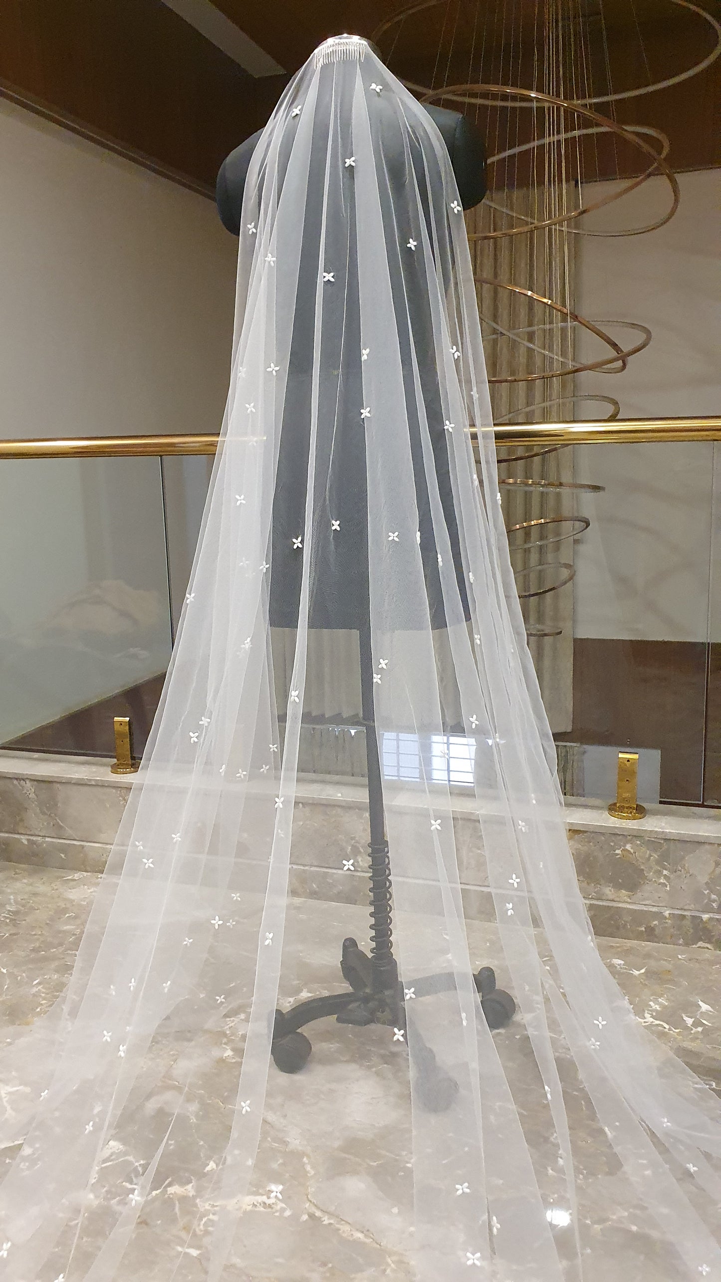 Aurora Bloom – Handcrafted Pearl & Floral Cathedral Veil | Luxury Bridal Veil