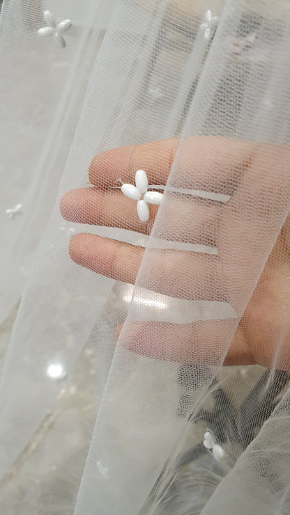 Aurora Bloom – Handcrafted Pearl & Floral Cathedral Veil | Luxury Bridal Veil